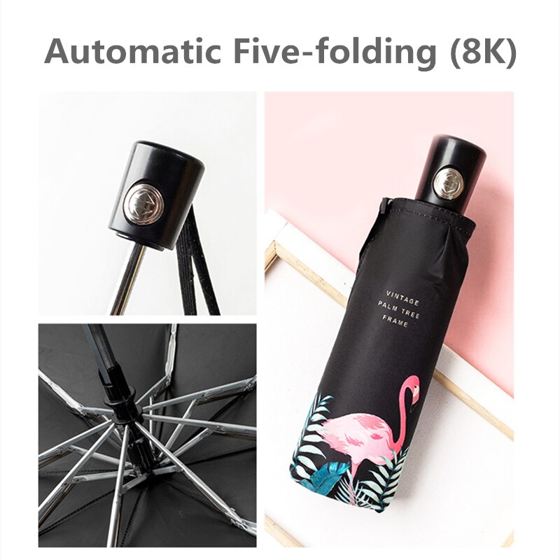 Fully Automatic Flamingo Umbrellas Sunscreen UV Protection Parasol Rays Sunshade Cute Rain Umbrella For Women Men Kids