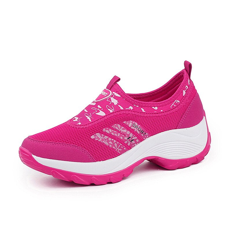 Zapatillas de plataforma WETRICS para Mujer, zapatillas deportivas de aumento Casual, Zapatos planos de malla transpirable, Zapatos vulcanizables, Zapatos Mujer: new red  sneakers / 5,5