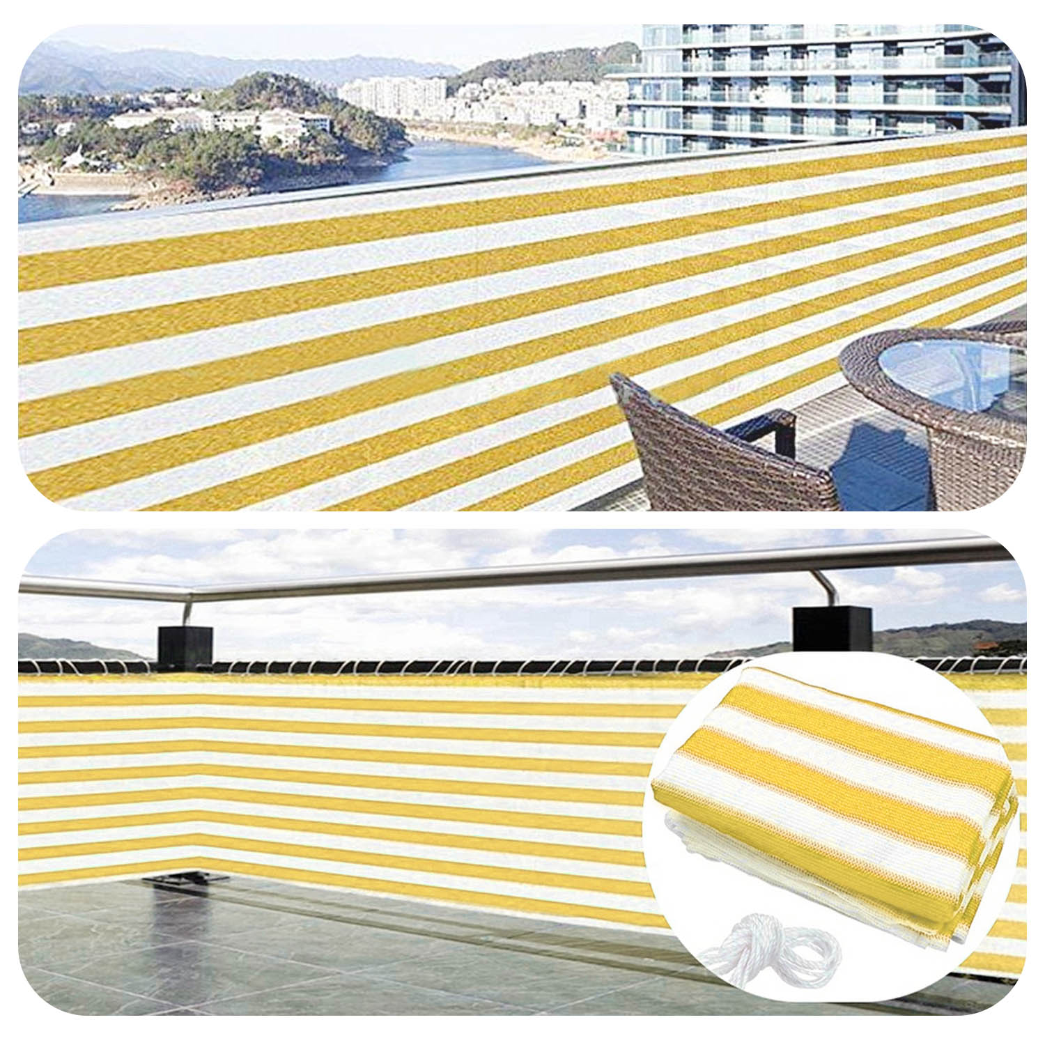 Stripe Patio Awning Sunshade Sail Outdoor Waterproof Rain Sun Shelter Canopy Top Cover for Camping Beach Lawn Garden 3 x 16ft