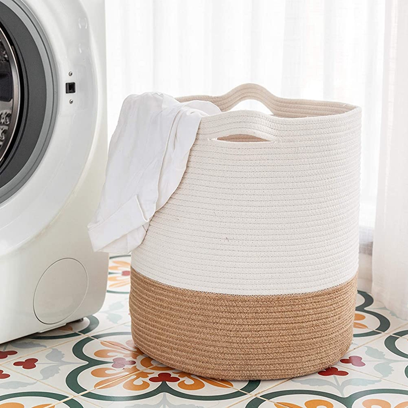 Katoenen Touw Mand, Geweven Opslag Mand En Deken Mand, 41X45cm Decoratieve Mand Voor Speelgoed, wasmand Met Handvat