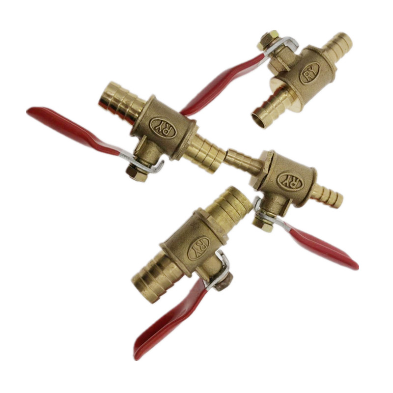 Rødt håndtak ventil 6mm-12mm slange barb inline messing vann olje luft gass drivstoff linje avstengning kuleventil rørbeslag
