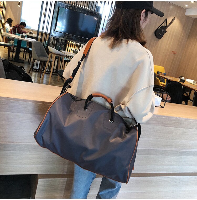 men's short-distance mobile travel bag men's fitness bag cylinder female yoga bag color casual luggage bag B46-18: Gray