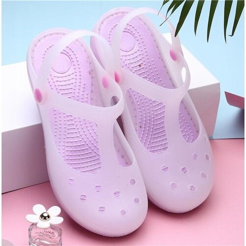 Droshipping nuevas sandalias gruesas de gran tamaño de Color caramelo para mujer zapatos antideslizantes con agujeros antideslizantes zapatos planos de playa y jardín: Beige / 8.5