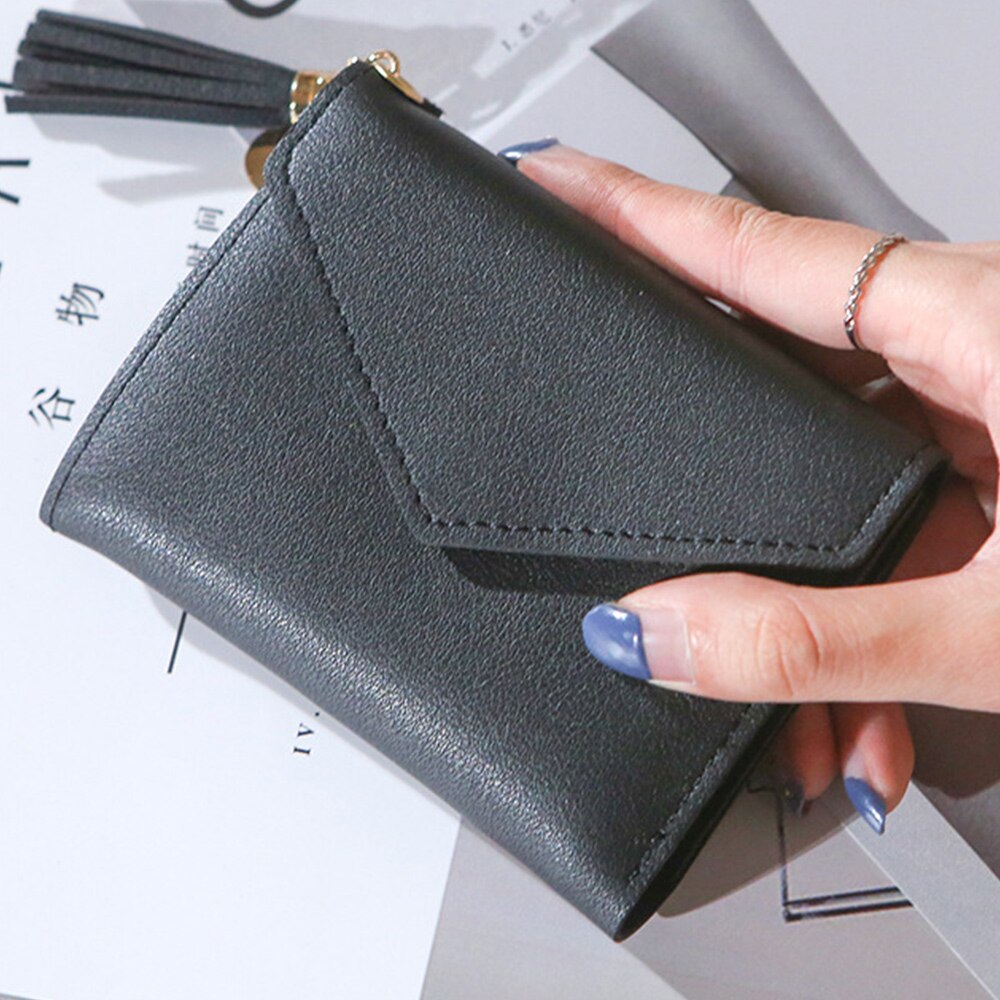 Women's Wallet Cute Student Tassel Pendant Short Wallet Trend Small PU Wallet Coin Purse Ladies Card Bag For Women