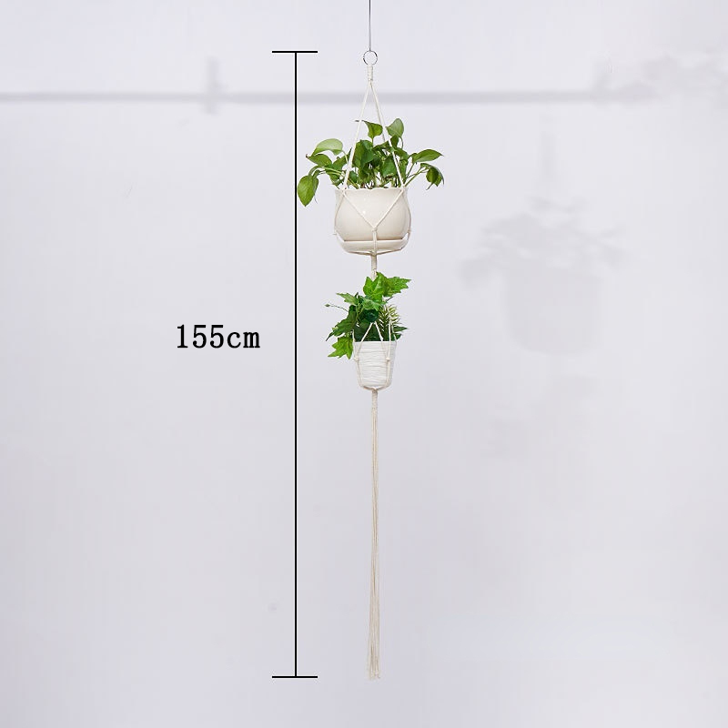 Cesta colgante de macramé hecha a mano para plantas, soporte para macetas de jardín, decoración colgante de pared de macramé para balcón, cuerda de elevación anudada, decoración del hogar: Amarillo claro