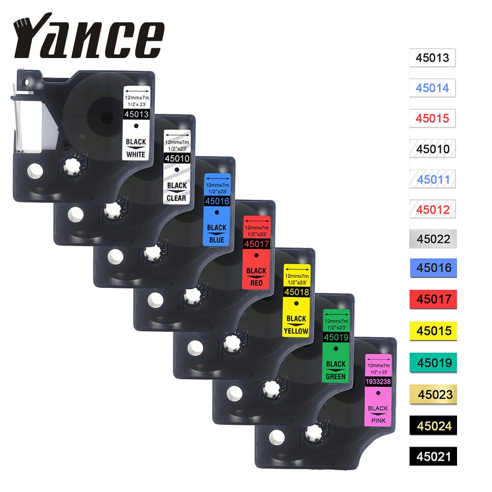 Yance 45013 40913 43613 45018 40918 45016 kompatybilny 12MM Dymo D1 taśma do Dymo drukarka do etykiet LM160 LM280 Dymo PNP drukarka etykiet