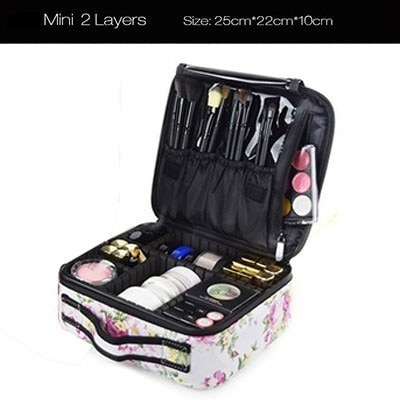 Vrouwen Professionele Nylon Make-Up Case Draagbare Reizen Schoonheidsspecialist Case Cosmetische Organizer Case Box Met Spiegel Schoonheid Koffer: Mini White peony