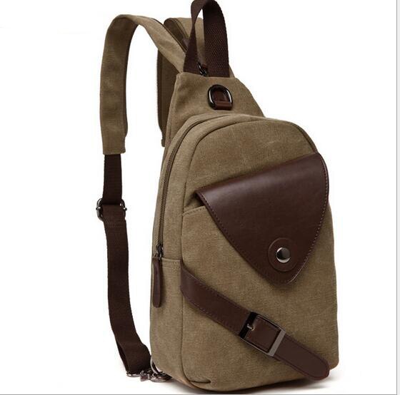Multifunctionele Mannen Rugzak Rugzak Vintage Mode Mannen Borst Pakken Schoudertas Ontworpen Canvas Leisure Solid: Khaki