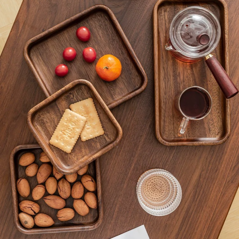 Solid Wood Tray Acacia Wood Premium Kung Fu Tea Small Tray Fruit Snacks Nuts Dessert Plate Desktop Storage Tableware