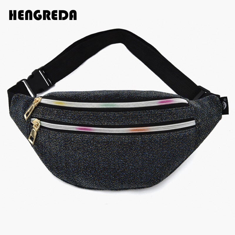 Waist Bag Fanny Pack Women`s Belt Bag Oxford Hip Bum Bag Travel Shiny Pocket Zipper Pouch Purse for Moblie Phone Key: Blue