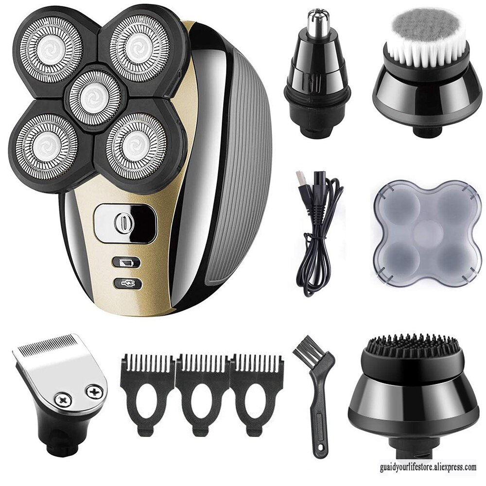 Máquina de afeitar eléctrica 5 en 1 4D para hombre, afeitadora multifuncional con cabezal calva
