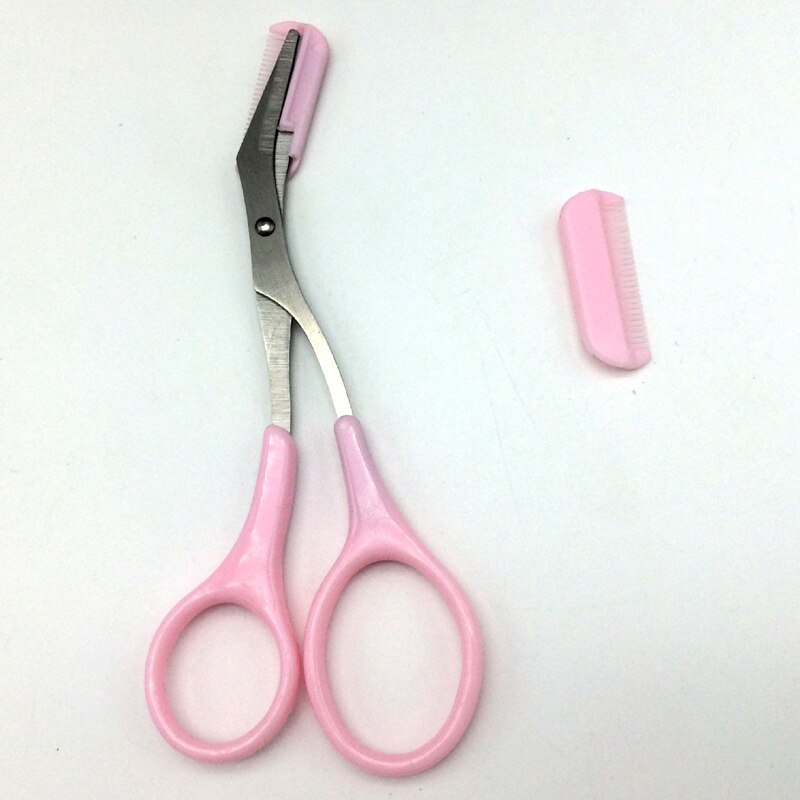 Maquillaje Rosa inoxidable cejas recortador tijeras peine depilación tijeras aseo herramienta cosmética peinar pestañas