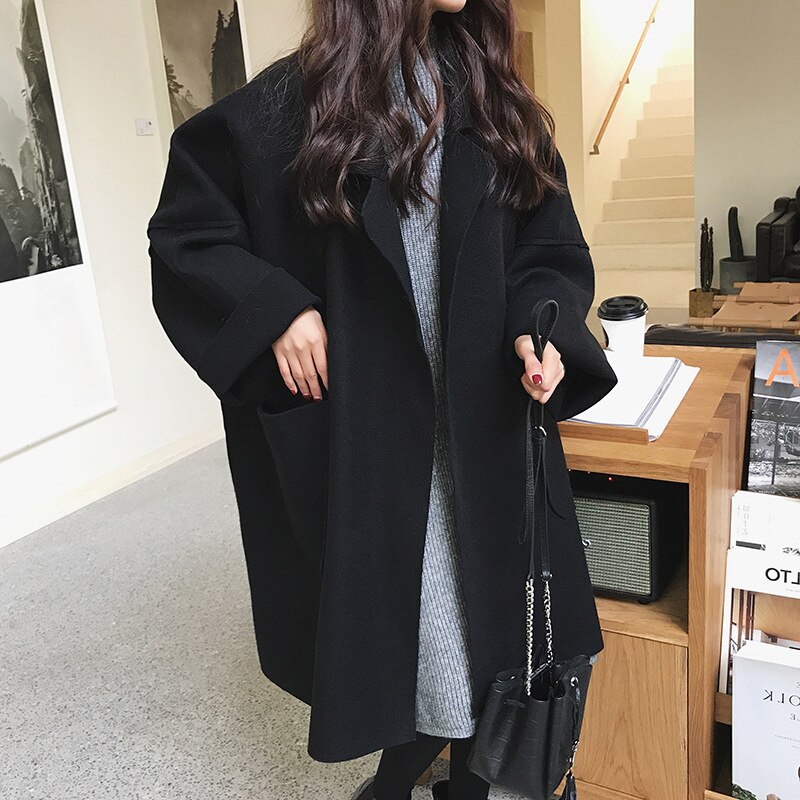 Manteau Oversize femme automne femmes manteau de laine grande poche femme Camel manteau dames longue décontracté grande taille manteau noir