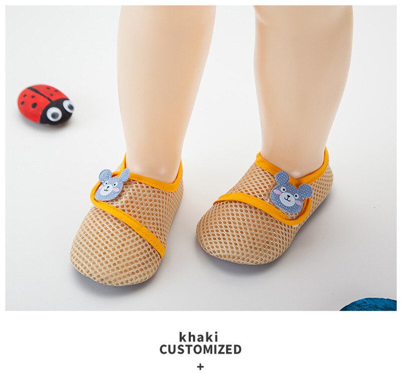 Newborn Baby Girl Boy Mesh Breathable Shoes Socks Infant Soft Sole Comfortable Cotton Cartoon Anti-slip Shoe Toddler Floor Sock: Khaki / S(8-15M)
