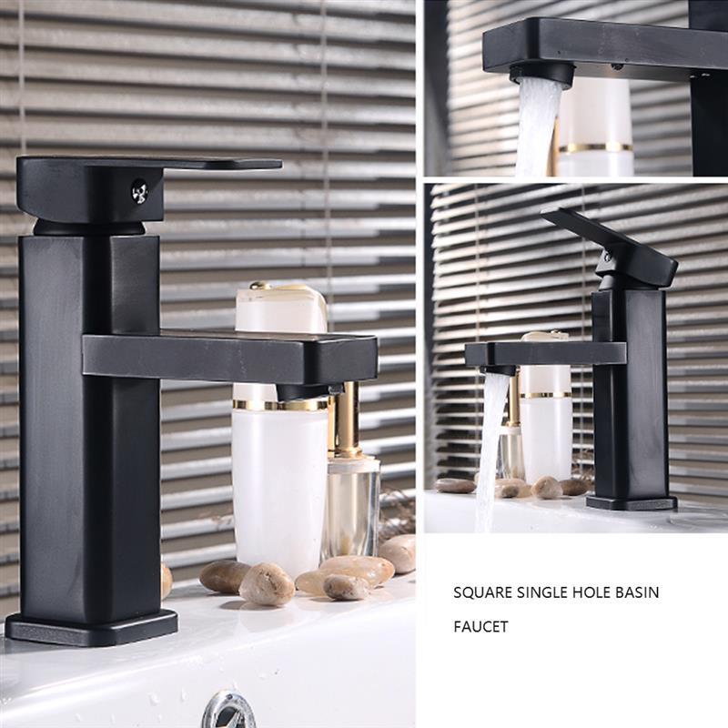 Zwart Vierkant Verf Wastafel Kraan Wastafel Kraan Badkamer Wastafelkranen Cold Mengkraan Enkel Gat Keuken Badkamer Armaturen