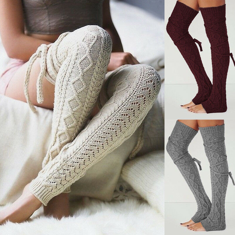 Femmes hiver sur le genou Crochet tricoté bas jambières botte cuisse chaussettes hautes fantaisie Vintage jambières