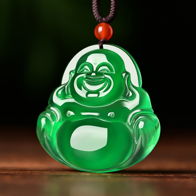 Grün Jade Chalcedon Hand Geschnitzt Guanyin Buddha Anhänger Schmuck Chalcedon Achat Liebhaber Halskette zur Seite fahren Kette: Buddha