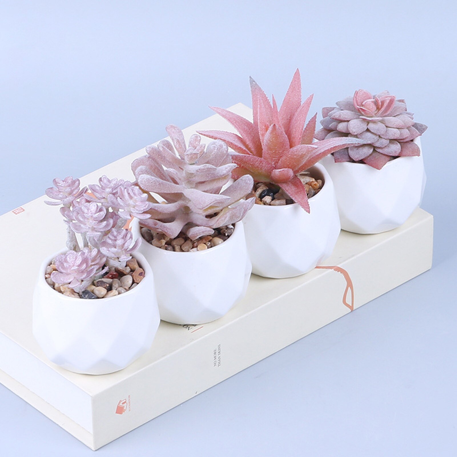 4PCS Artificial Potted Plant Ornament Desktop Cute Small Simulation Succulent Plants With Resin Pot Home Office Table Decoration