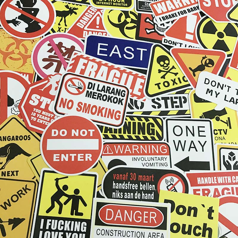 50 Pcs Warning Stickers For Private Space Residential Cars Safety Warnings Luggage Laptop Skateboard Motorcycle Bicycle Stickers