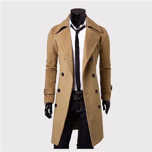 Men Jacket Warm Winter Trench Coat Long Outwear Bu. Grandado