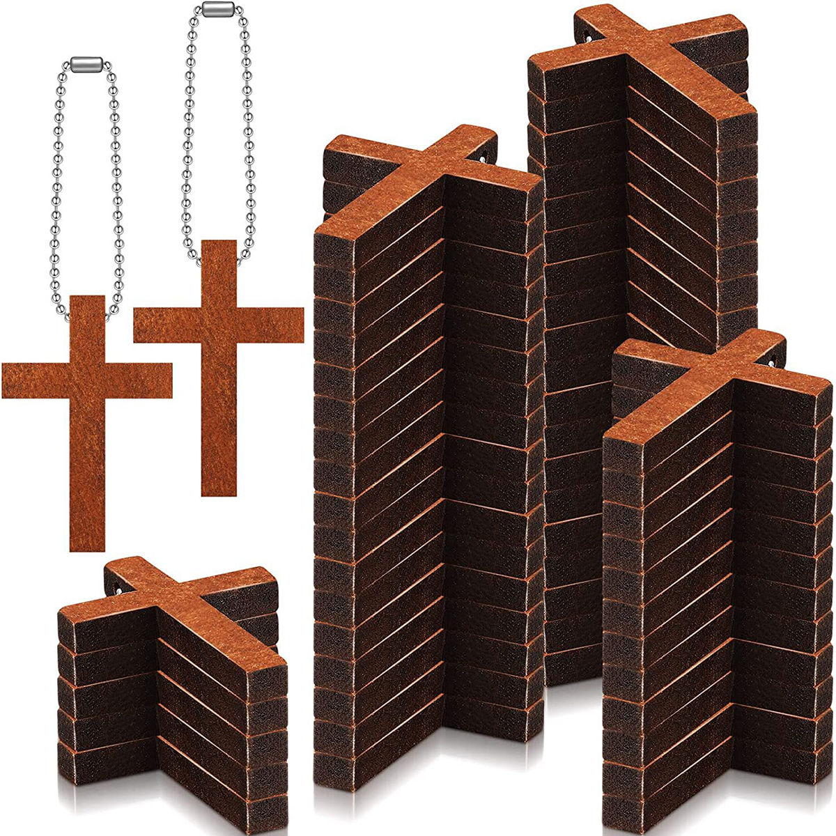 15/25/35/45 Uds Mini cruz de madera, Mini cruz de madera para hacer manualidades, llavero DIY, collar, pulsera, accesorios de joyería: 13 pulgadas