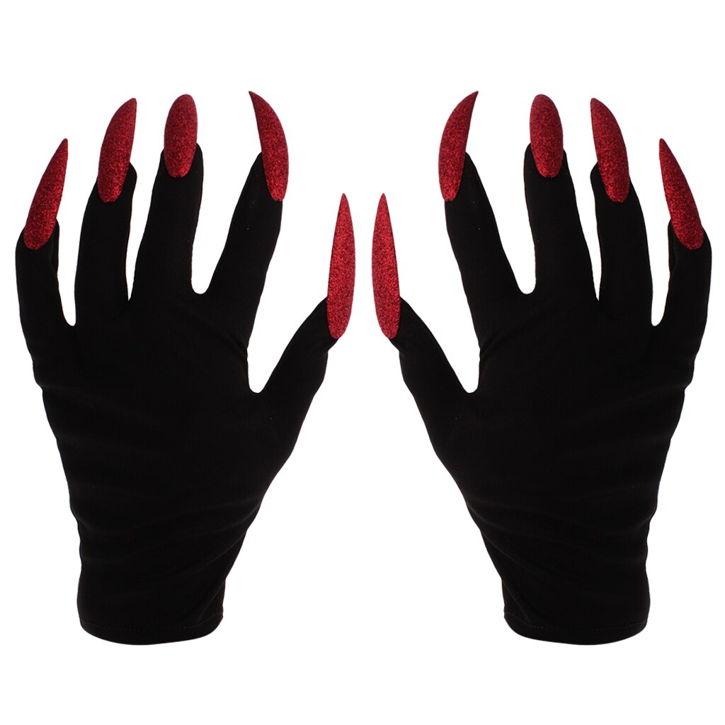Przerażające damskie rękawiczki czarownicy w/czerwone brokatowe paznokcie halloweenowe przebranie karnawałbyć winnym