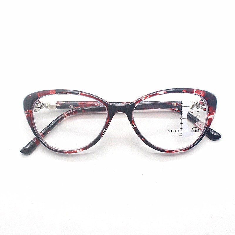 Cat Eye Reading Glasses Women Multifocal Progressive Presbyopic Glasses Anti Blue Light Leopard Vintage +1.5 +2.0: +350 / Red