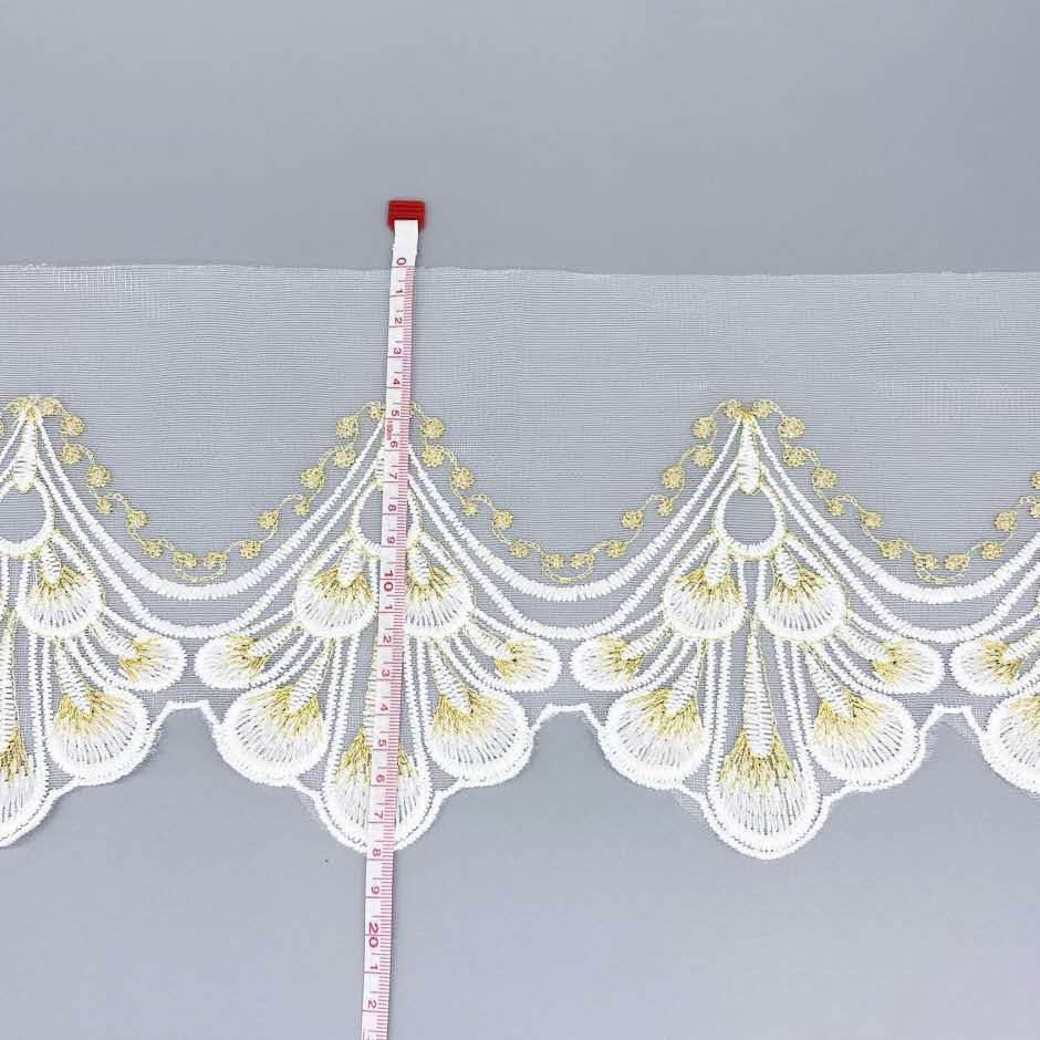 5Yards White Gold Handmade DIY Clothing Accessories Floral Embroidery Lace Fabric Curtains Sofa Lace Trim 18cm Width
