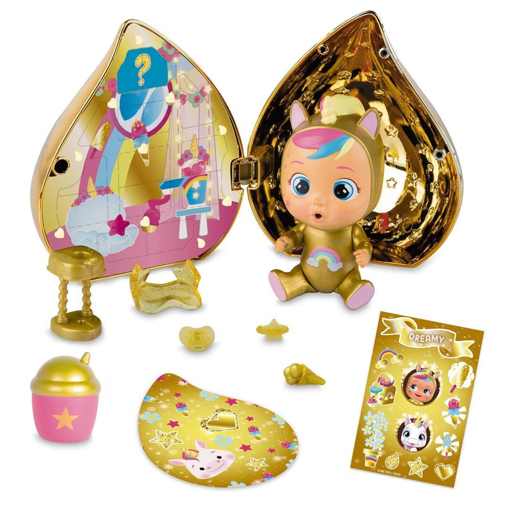 Baby crying magic tears Golden House (Golden Edition) | Mini baby crying surprise collectible with tears and