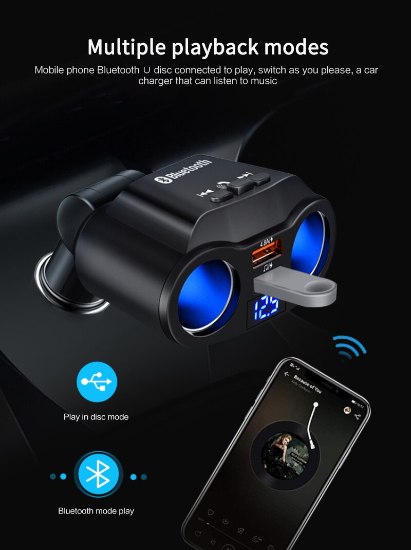 Dual Usb Voertuig Auto Charger Snel Opladen Adapter Sigarettenaansteker Led Ontvanger Draadloze Bluetooth Zender MP3 Speler