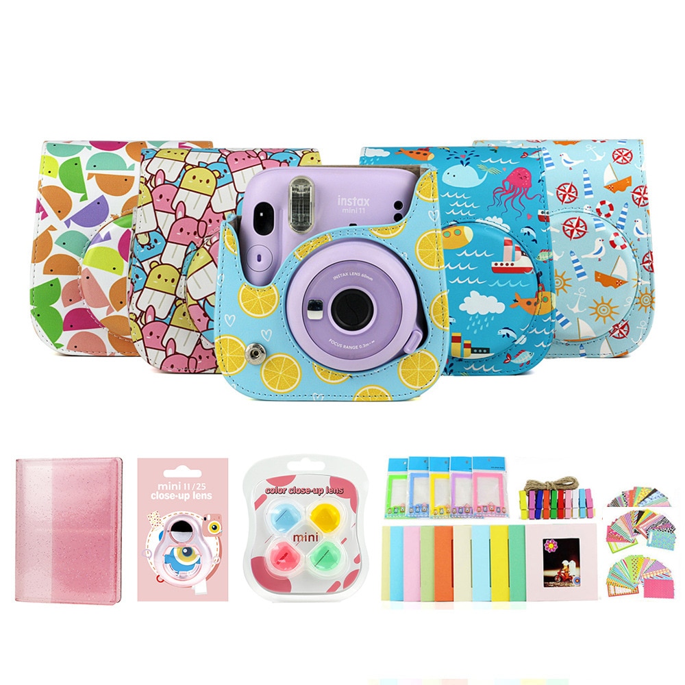 Fujifilm-Kit de accesorios para cámara Instax Mini 9, 8, 8 +, bolsa con correa para el hombro, álbum de fotos, marco de película, filtros, juego de lentes para Selfie