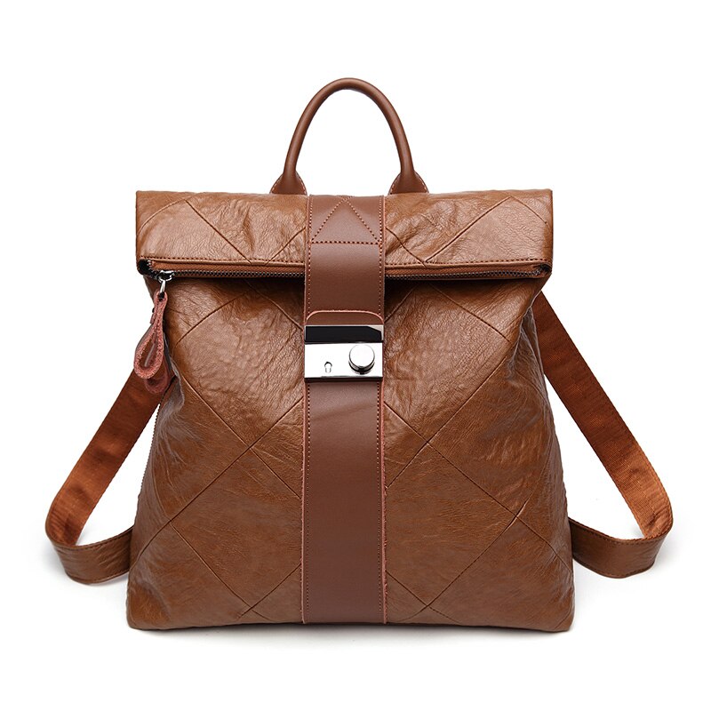 Retro Women's Backpack leather Shoulder bag Desinger Brown Mini Small cute Girl for Motorcycle Travel Waterproof Diaper Handbag: Retro Backpack 4