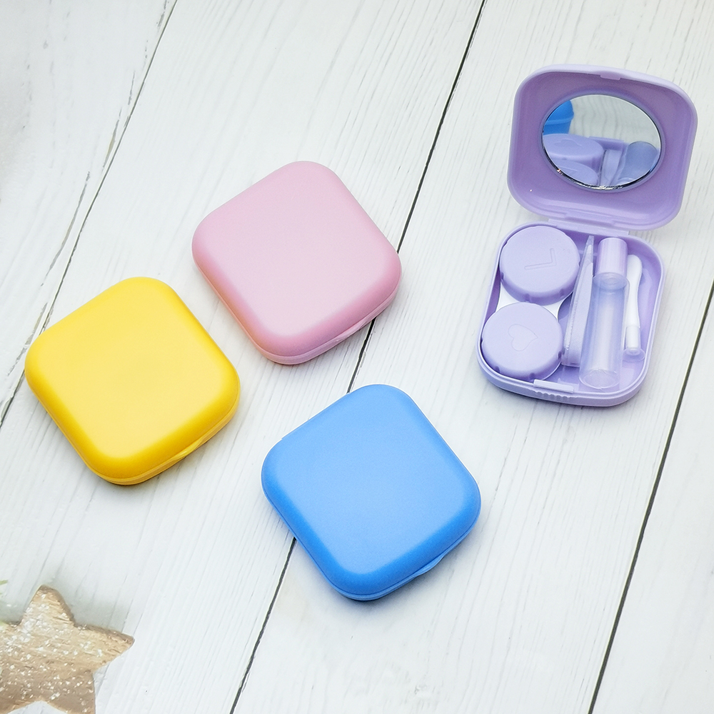 Juego de estuche para gafas de contacto colorido con espejo, pequeño Kit de almacenamiento de inmersión portátil, Mini caja para lentillas, almacenamiento en remojo