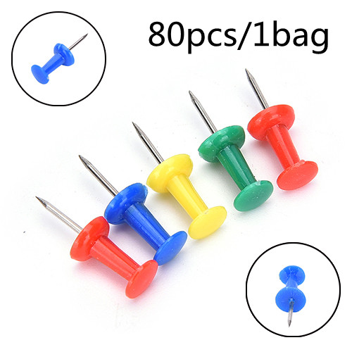100 stk/lot fargestifter tryknåler kartnål korktavle tommelstifter tryknål skrivesaker knapper nåler kontor skoleutstyr: 80 stk