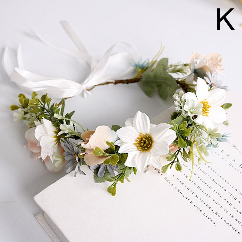Flower Headband Spring Bohemian Flower Crowns Floral Garland Faux Rose Wedding Wreaths Braided Hair Vine Headpiece Hair Ornament: K