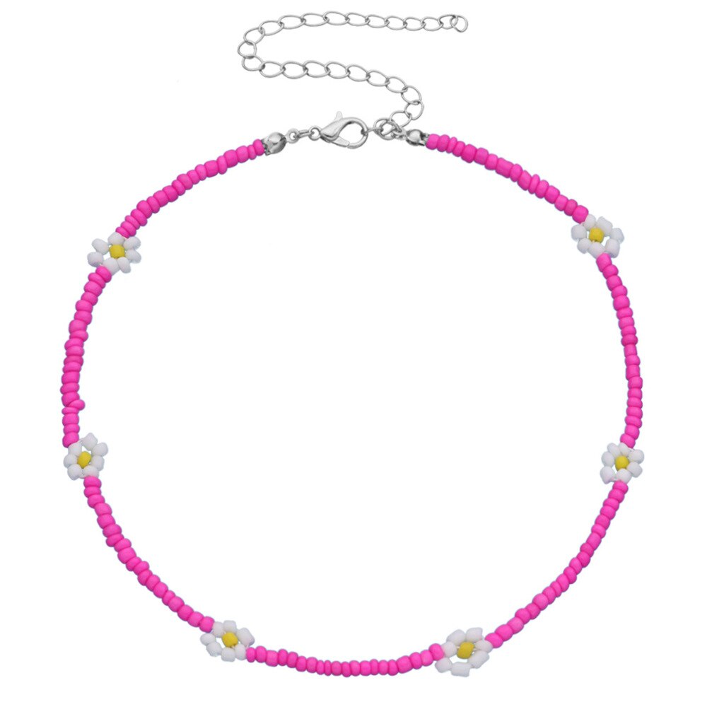 Nowa wiosna kolorowe małe koraliki naszyjnik dla kobiet moda Handmade Daisy z kwiatami i koralikami Chokers naszyjniki biżuteria Boho: red rose