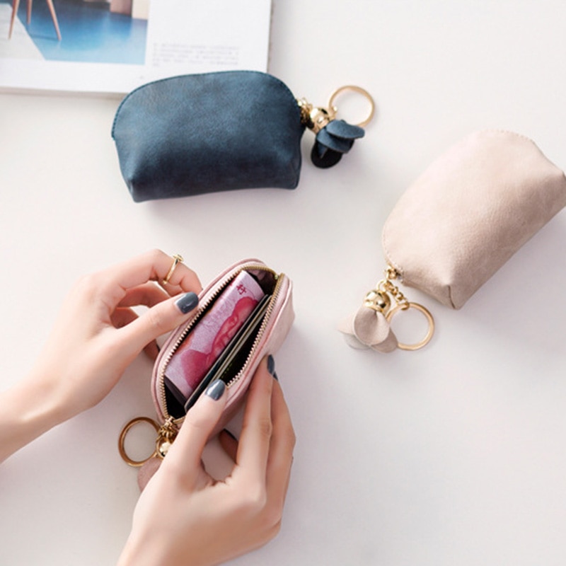 Nøkkelorganisator lommebok dame pu skinn mini lommebok zip mynt veske kort nøkkelholder etui veske carteira feminina