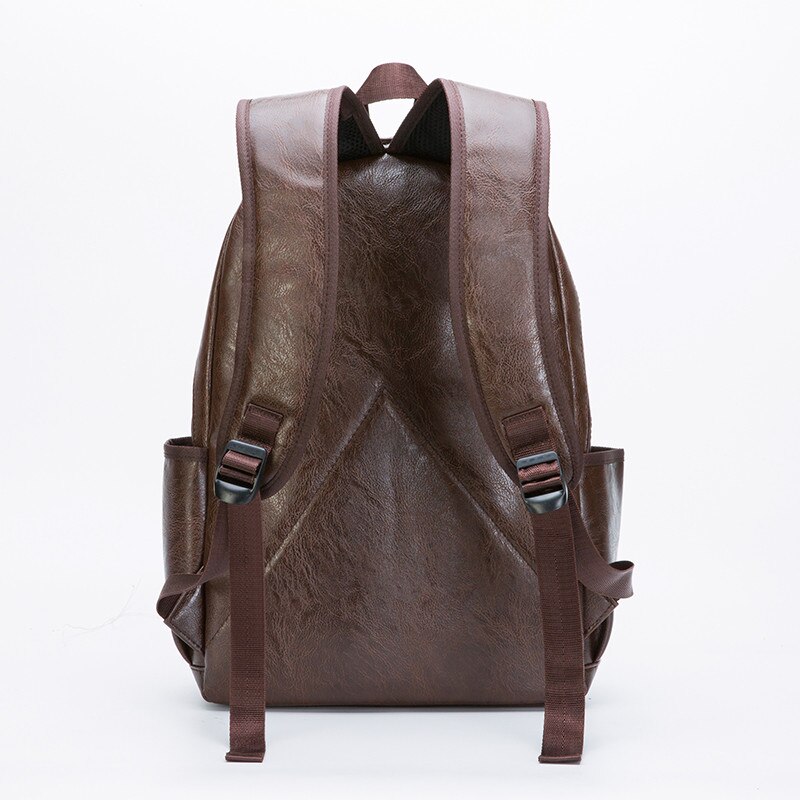 PU Leather Men Backpack Solid School Bags For Teenager Boy's Casual Men Black Backpacks