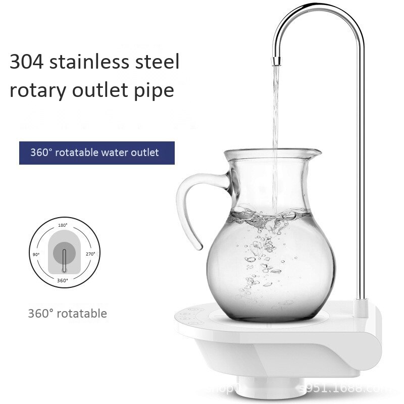 Bottled Water Pumping USB Rechargeable Water Dispenser Household Electric Pure Bucket Water Pressure Wireless Water Pump White