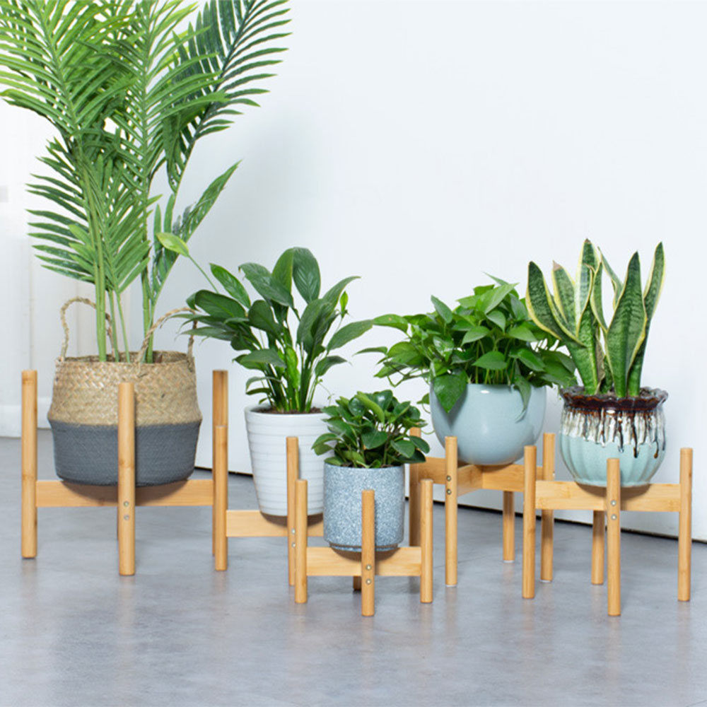 Træ fritstående bonsai holder hjemme balkon bambus træ urtepotteholder med trædepude glat overflade moderne hylde