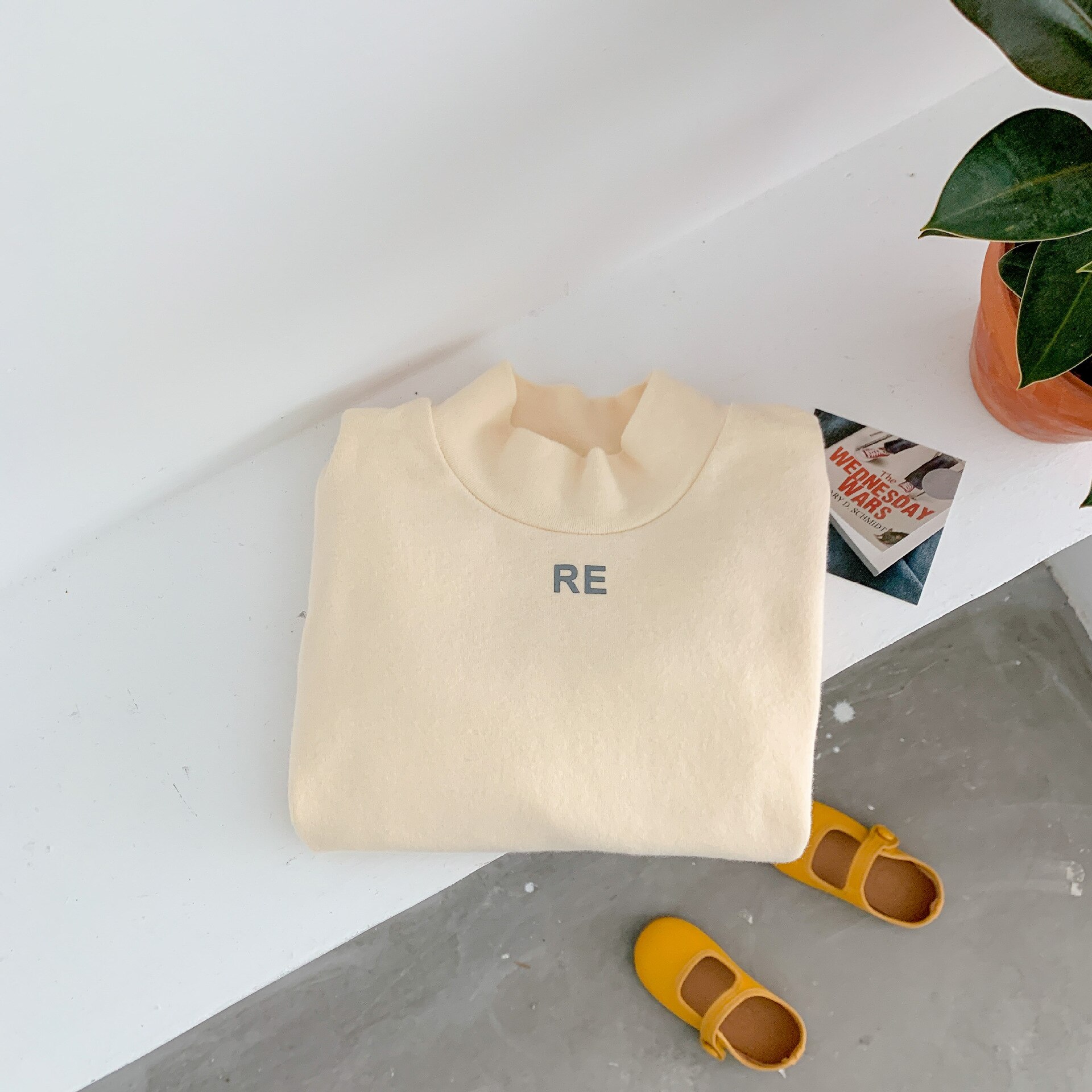 Efterår piger langærmet t-shirt børn bomuldstoppe piger top: Beige / 2t