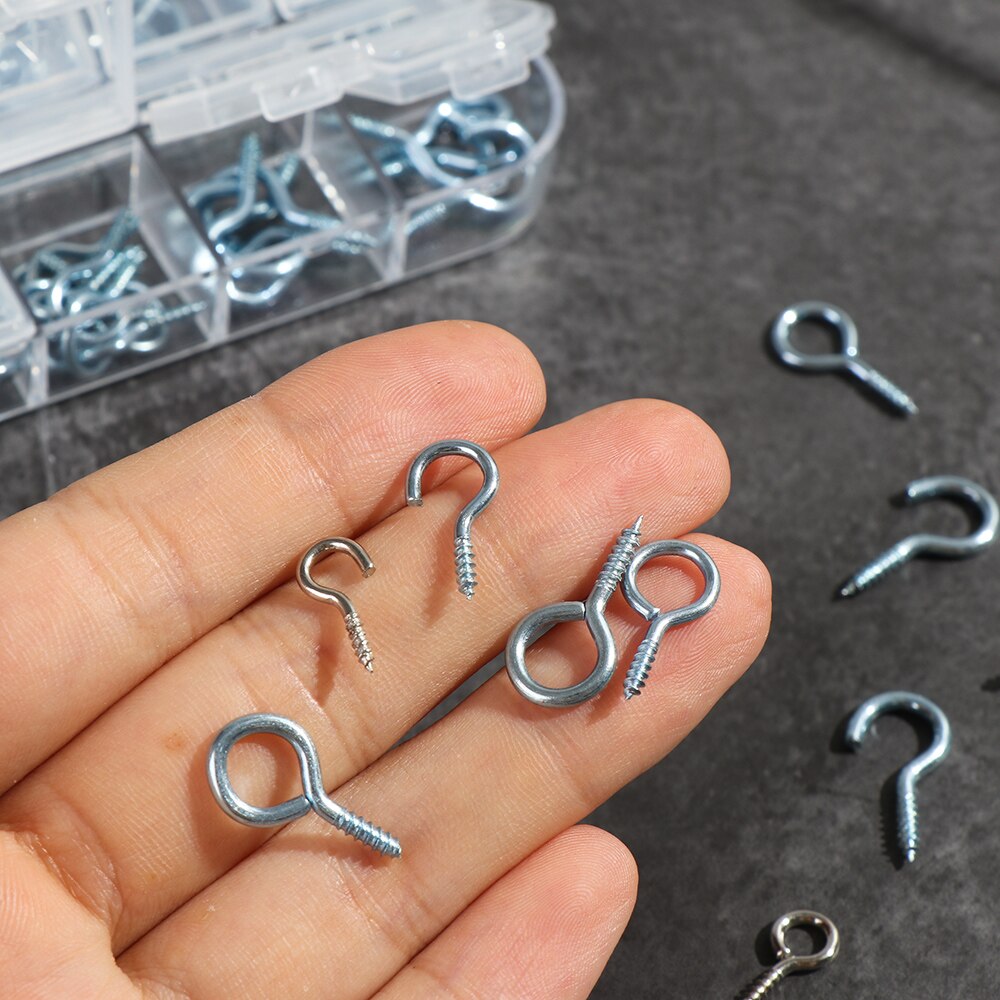 100pcs Threaded Hooks Eyebolt Eye Screws Cup Hooks Clasps Lamp Hanging Wall Hanger Tool DIY Assortment Hooks Kits Accessories
