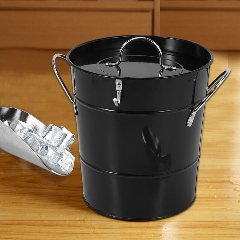 Thickened Tin Bucket with Lid Ice Bucket Portable Round Small Ice Bucket Bar Beer Bucket Ice Cube Container