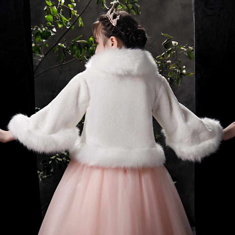 Kids Meisjes Faux Fur Jacket Wedding Witte Mantel Voor Communie Jurk Bloem Meisje Bont Bolero Uitloper Cape Winter Warme Jas jas