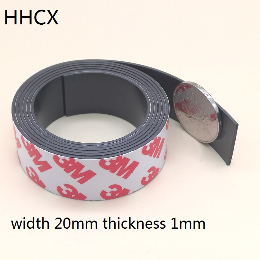 1 metro imán de goma 20*1mm 3M adhesivo Flexible banda magnética de goma cinta imán ancho 20mm de espesor 1mm 20mm x 1mm