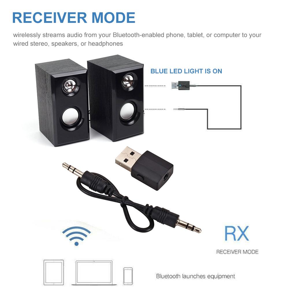 2 in 1 USB 3.5mm Bluetooth 5.0 Audio Adapter Transmitter Mini Bluetooth Receiver for TV/PC Car AUX Speaker