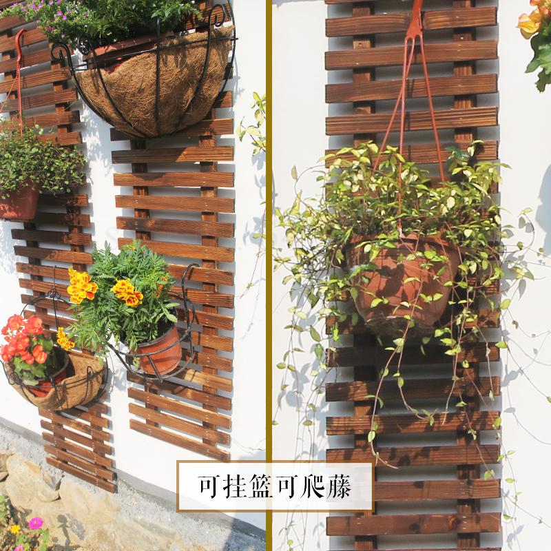 Balcony flower stand hanging solid wood wall hanging flower shelf outdoor flower pot hanger anticorrosive wood wall hanging flow