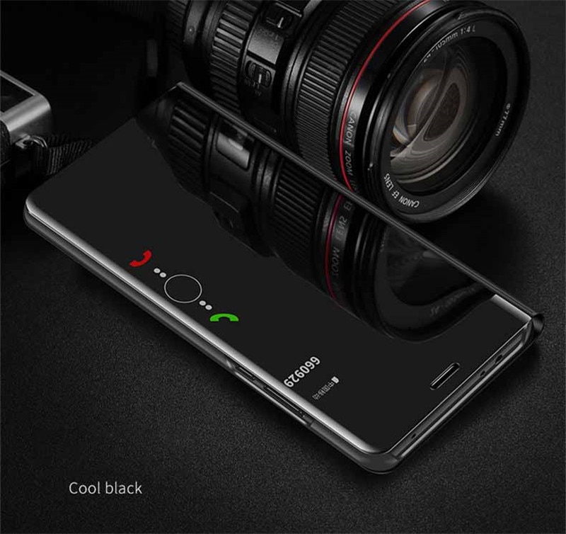 Voor huawei  y9a hoesje 6.63 inch luxe spiegel slimme leren flipcover voor huawei  y9a y9 a hoesje standaard beschermende shell fundas: Zwart