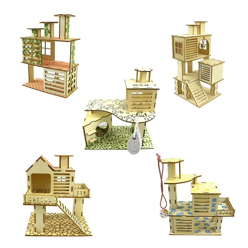 Hamster Holz Villa Haus Klettern Spielzeug Versteck Verschachtelung Lebensraum für Chinchillas Guinea Schweine Kleine Tiere 5 Arten