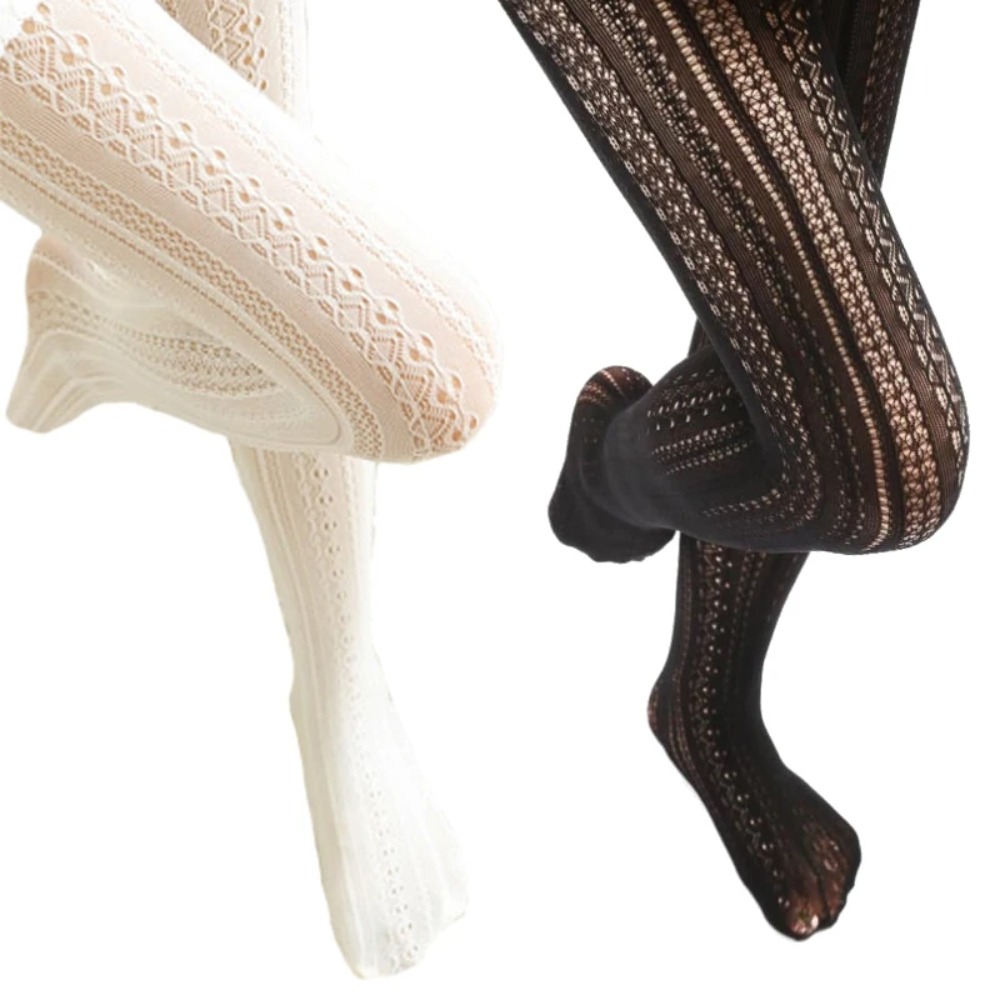 Outono feminino lolita meias de renda mulher oco para fora branco feminino meia-calça meias tatuagem padrão